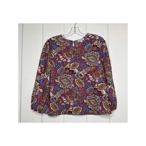 Evereve Boho Paisley Peasant Blouse Women’s Large 100% Cotton Long Sleeve Top